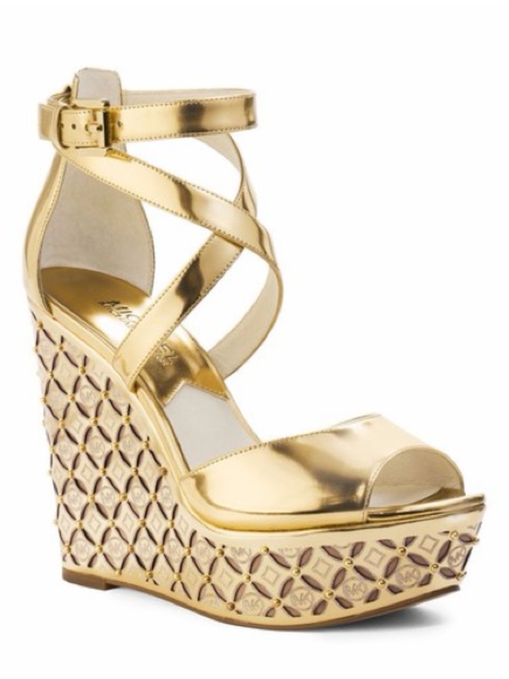 Michael Kors Gabriella metallic platform wedge sandals geometric monogram size 7